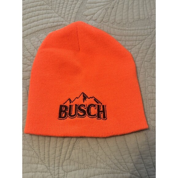 Other - Busch‎ Beer Hat Orange Knit Beanie Cap Embroidered Logo Winter
